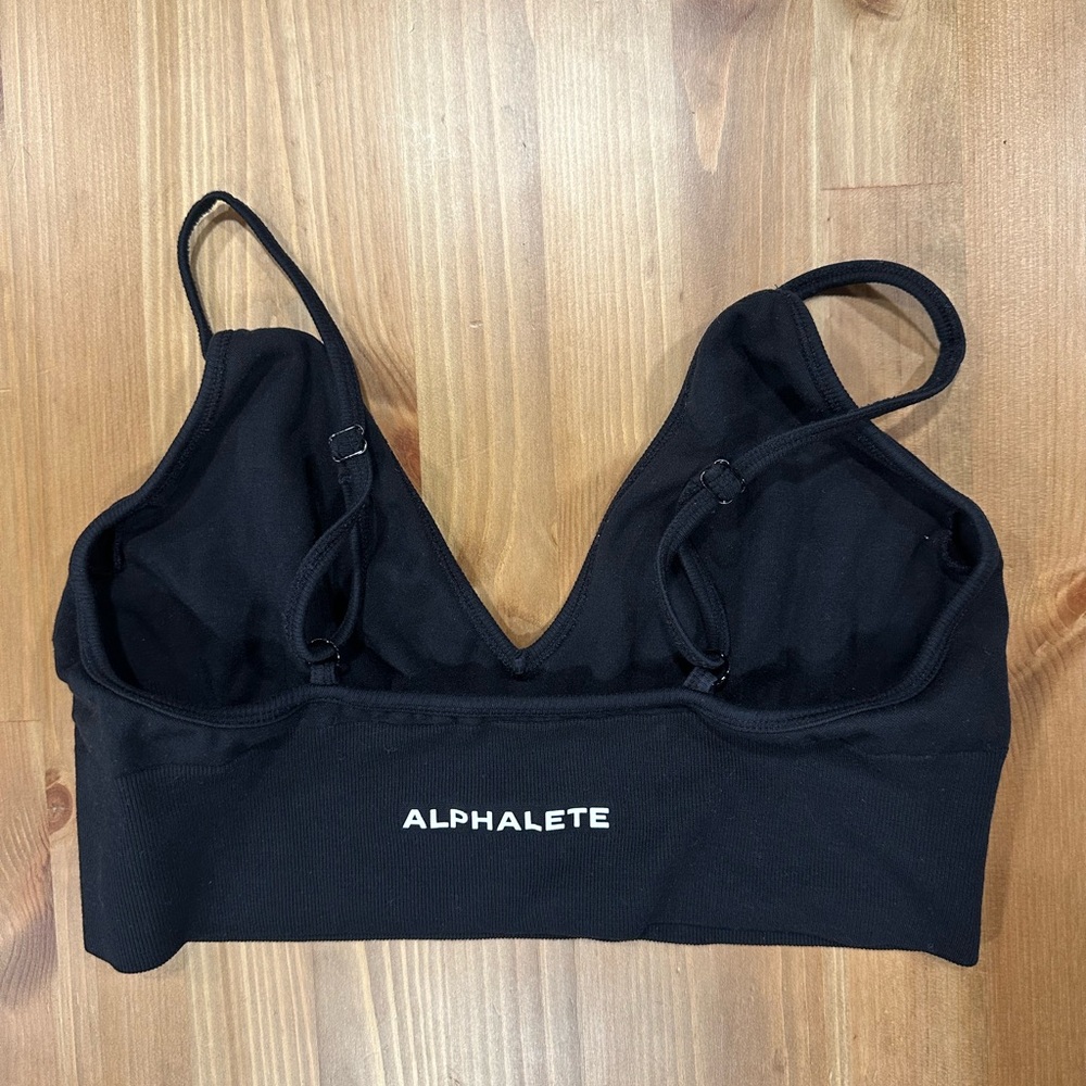 Alphalete Black Sports Bra with White Logo